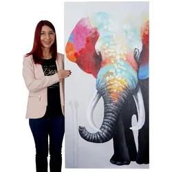 Mendler Ölgemälde Elefant II, 100% handgemaltes Wandbild Gemälde XL, 140x70cm