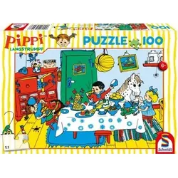 SCHMIDT SPIELE 56447 Kinderpuzzle 100 Teile Pippi Langstrumpf Kaffeekränzchen mit Pippi