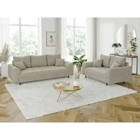 S-Style Möbel Polstergarnitur 3+2 Leif mit Braun Holzfüßen im skandinavischen Stil aus Boucle-Stoff, (1x 3-Sitzer-Sofa, 1x 2-Sitzer-Sofa), mit Wellenfederung beige