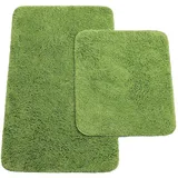 Brandsseller Badematten 2er-Set Bestehend aus Badvorleger ca. 50/80cm und WC-Vorleger ca. 45/50cm - Hochflor Polyester mit Rutschhemmender Latex-Rückseite Grün