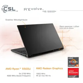 CSL Revolve C15 15,6'' AMD Ryzen 5 5500U 16 GB RAM 1000 GB SSD AMD Radeon RX Vega 7 Windows 11 grau