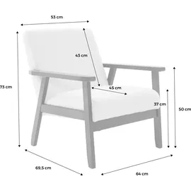 sweeek - Skandinavischer Sessel aus Hevea-holz, hell nussbaumfarben, mit Bouclé-bezug