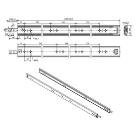SOTech VarioSlide KV2-100-H53-L1100-EH 1100 mm – Schwerlast 100 kg, Einhandverriegelung mit Lock-in/out Einrastfunktion mit schwarzem Hebel Schwerlast-Vollauszug belastbar bis