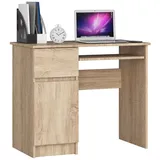 Home Collective Computertisch Bürotisch mit ausziehbarer Tastaturablage, Laminatplatte mit ABS-Kante, mit 1 Schublade und 1 Tür links, 90 x 50 x 77 cm, Sonoma Eiche