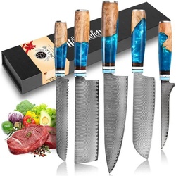Coisini Messer-Set Damastmesser Damaststahl Küchenmesser Set (5-tlg) blau
