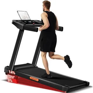 UMAY Laufband Für Zuhause Laufbänder (Treadmill for Home mit 3,0-PS-Motor und 12 voreingestellte Programme, mit Steigung 9%, Laufbänder 12KM/H, Max Belastung 136KG), mit Rädern,mit Trinkfaschenhalter,Mit Halterung schwarz
