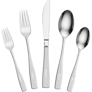 Personalisiertes Besteck Set mit Gravur Name für Erwachsene & Jugendliche,Gravurmaster Edelstahl Besteckset Spülmaschinenfest,Messer Gabel Löffel 5er Set für 1 Person,Geschenk zur Hochzeit Geburtstag
