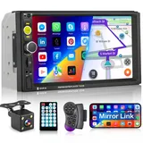 Hikity Doppel Din Autoradio Bluetooth mit Bildschirm Autoradio mit Freisprecheinrichtung RüCkfahrkamera 7 Zoll Touchscreen Auto Radio BT FM USB TF AUX, Mirror Link füR Android/IOS + Fernbedienung