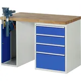 PROREGAL Werkbank Serie 7000 - Modell 7510 | HxBxT 89x125x70cm | 4x Schublade + 1x Schrank inkl. SchPROREGALbstock | Schubladenmaße 3x150 + 1x270mm