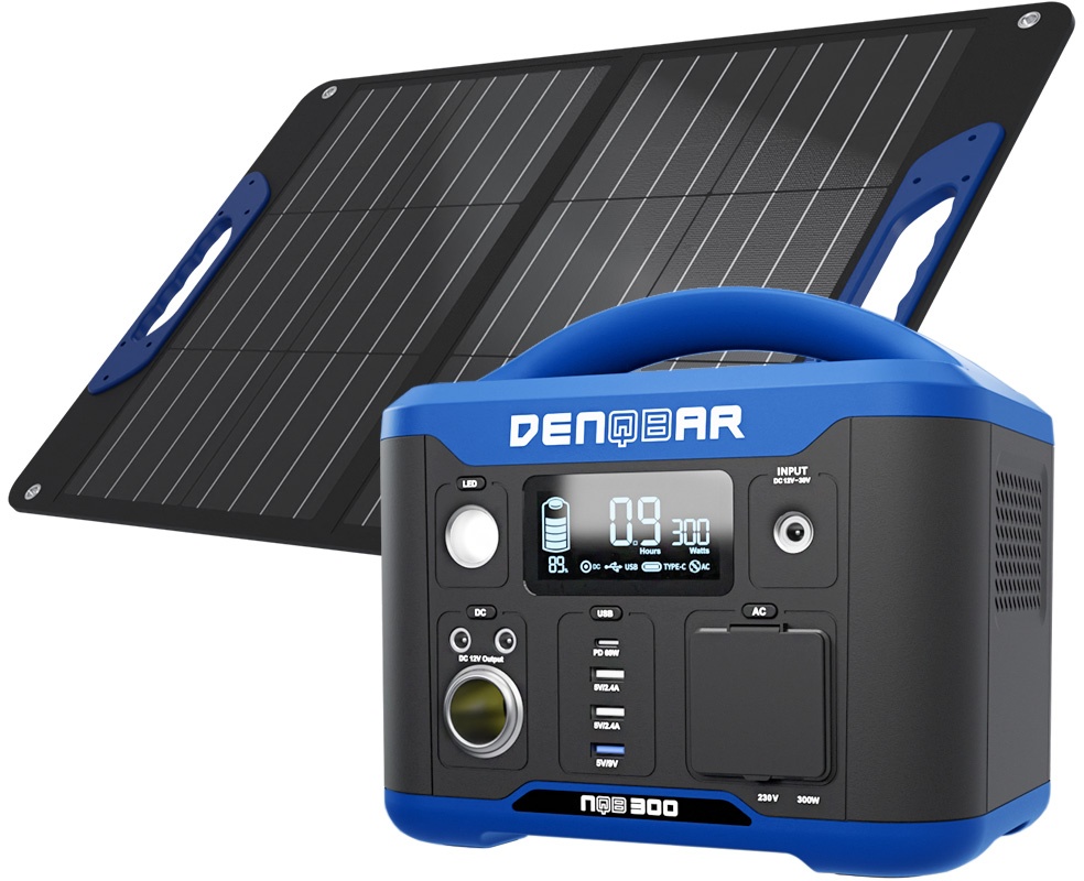 DENQBAR 300 W Solargenerator mit 100 W Solarpanel,  281Wh tragbare Powerstation mit 230V/300W (Spitze 600W) NQB 300
