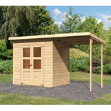 Karibu Merseburg 3 3,7 x 1,54 m natur inkl. Anbaudach
