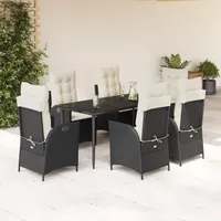 VidaXL 7-tlg. Garten-Essgruppe mit Kissen Schwarz Poly Rattan