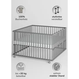 Sämann Laufgitter, mit Schlupfsprossen – grau mit Matratze | Gr.: 120x120 cm,