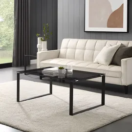 PLACES OF STYLE Couchtisch PLACES OF STYLE "Simsbury", schwarz (rauchfarbenes glas, schwarz, schwarz, rauchfarbenes glas), B:110cm H:45cm T:70cm, Tische, Eckige Couchtische Glas-Couchtisch, Tischplatte aus gehärtetem Glas 0,8 cm, Gestell aus Metall, Höhe 45 cm