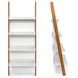 Relaxdays Leiterregal BAMBOO Weiß,Hellbraun