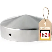 h2i Pfostenkappe Rund | Stahl verzinkt | Ø 101 mm | 1 Stück | Runde Abdeckkappe für Garten Holzpfosten Pfostenträger & Zaunpfosten in Pyramidenform | Wetterschutz für Holz-Balken & Pfosten