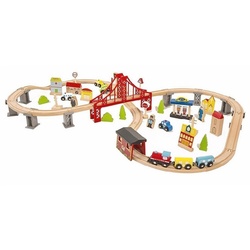 Coemo Spielzeugeisenbahn-Set, Holzeisenbahn 70 Teile Starter-Set Erweiterungs-Set beige