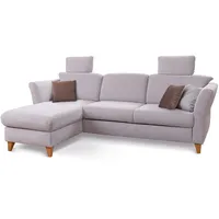 CAVADORE Schlafsofa Trend / Skandinavische Eckcouch mit Federkern, Bettfunktion, Bettkasten im Longchair und 2 Kopfstützen / 249 x 86 x 162 / Cord, Hellgrau