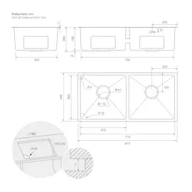 ML-Design Doppelspülbecken Edelstahl 81,5 x 40 cm rechteckig, 2 Becken, mit Siphon