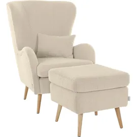 OTTO home Ohrensessel Salla Fellimitat 78 x 118 x 94 cm Beige mit Hocker