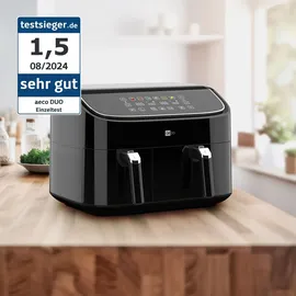 AECO DUO Heißluftfritteuse mit digitalem Touch-Display & Dehydrierungsfunktion, 2850 W Timerfunktion, Antihaftbeschichtung Schwarz