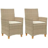 vidaXL Gartenstühle mit Kissen 2 Stk. Beige Poly Rattan Massivholz