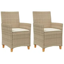 vidaXL Gartenstühle mit Kissen 2 Stk. Beige Poly Rattan Massivholz