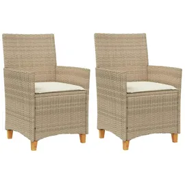 vidaXL Gartenstühle mit Kissen 2 Stk. Beige Poly Rattan Massivholz
