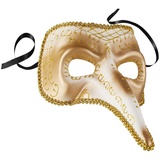 dressforfun 900889 Venezianische Maske mit langer Nase und Verzierungen, Unisex Schnabelmaske, Halbmaske für Maskenball Fasching Karneval Halloween Kostüm - diverse Farben - (gold | Nr. 303552)