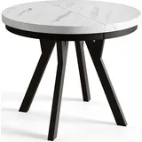 Runder Esszimmertisch EVO, ausziehbarer Tisch Durchmesser: 80 cm bis 130 cm, Wohnzimmertisch Farbe: MARMUR, mit Stabile Beine in Farbe Schwarz - Hellgrau/Schwarz