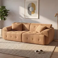 COMHOMA Sofa 2 Sitzer, 180 x 86 x 40 cm Bodensofa, Couch mit Rückenlehne, Kissen und Armlehne, Modernes Stoffsofa für Wohnzimmer, Wohnung, Büro,... - Braun
