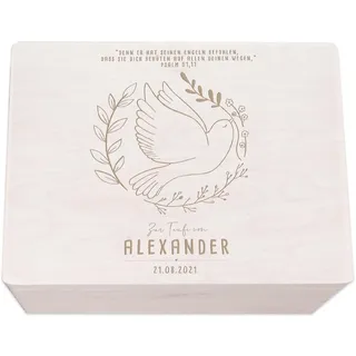 hellomini Taufgeschenke - Personalisierte Erinnerungsbox Taufe aus Holz - Taufgeschenke für Mädchen - Taufgeschenke Jungen - Taufe Geschenk (Taube Gravur, M: 40x30x14cm)