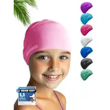 KIDVERSE Badekappe Kinder wasserdicht - Schwimmhaube Kinder mit Anti-Rutsch-Noppen - Badekappen für Schwimmer mit UV Schutz - Schwimmhaube Mädchen - Reißfeste Badehauben in verschiedenen Größen