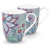 Pip Studio Tassen 2er-Set 350ml Flower Festival Geschirr 2 ct Grau