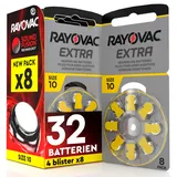32 Hörgerätebatterien Rayovac Extra Size 10. - 4 Blister mit 8 Batterien