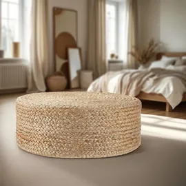 Tectake Handgefertigter Beige, rund, 58x22x58 cm, Wohnzimmer, Hocker, Poufs