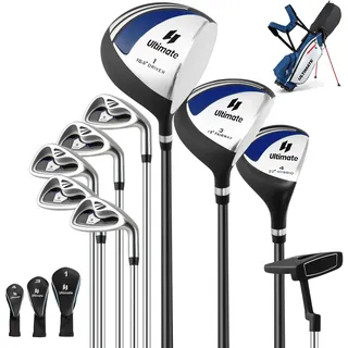 COSTWAY komplettes Herren Golfschläger Set, 9 teilige Golfschlägersätze rechtshändig mit Regenhaube, Golfset mit 1 Driver & 3 Fairway & 4 Hybrid & 6/7/ 8/9/ P Eisen & Putter (Blau mit Tasche)