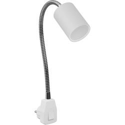 ledscom.de GU10 Steckdosenlampe WAIKA Schwanenhals, Schalter, weiß inkl. GU10 LED 3-Stufen dimmbar weiß