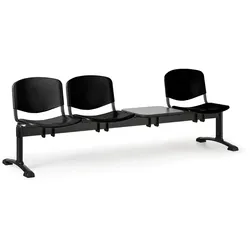 Kunststoff-Wartezimmerbank, Traversenbank ISO, 3-sitzig + Tisch, schwarz, schwarze Füße