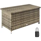 tectake Auflagenbox Kiruna mit Kunststoffgeflecht, 120x55x61,5cm, 270l  Natur