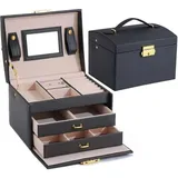 Schmuckschrank, Schmuckschatulle, Schmuckkästchen, Schminkkasten, Schmuck- Und Kosmetikkoffer, 3-lagig Mit 2 Schubladen, Schwarz – Rwjewelry Cabinet