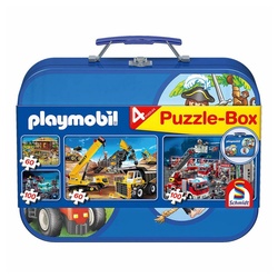 Schmidt Spiele Puzzle Playmobil Puzzle-Box im Metallkoffer 4 Puzzle, 320 Puzzleteile bunt