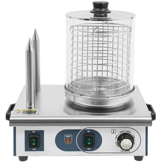 550W Hot Dog Maker Edelstahl-Würstchenwärmer & Broterwärmer, Würstchenkocher mit 2 Heizspießen, für Restaurants und Snackbars