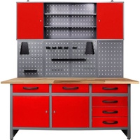 ONDIS24 Werkstatt-Set Karsten, 160 cm, höhenverstellbar, inkl. Hakenset grau|rot
