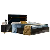 Xlmoebel Schlafzimmer-Set Schwarzes Schlafzimmermöbel-Set mit Bett, Nachttischen und Kommode, (3-tlg., Bett + 2x Nachttische), Hergestellt in Europa schwarz