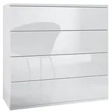Vladon Kommode Pavos V3 (Sideboard hängend, mit 4 Schubladen), Weiß matt/Weiß Hochglanz (76 x 76 x 35 cm) weiß