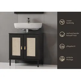 woodroom Waschbeckenunterschrank Kiefer massiv lackiert 62x65x40 cm – Schwarz.