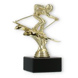 Pokal Kunststofffigur Ski Abfahrt gold auf schwarzem Marmorsockel 14,6cm