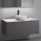 neoro n50 Unterschrank B: 120 cm mit 2 Auszügen, Waschtisch Ø 40 cm weiß matt, B: 120.5 BN0064WM+BN0424GR+BN0404C1