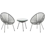 Beliani Balkonset Dunkelgrau Polyrattan Beistelltisch mit 2 Stühlen Spaghetti-Optik Modern Mexikanischer Stil Outdoor Balkon Terrasse Garten Möbel - Grau/Schwarz